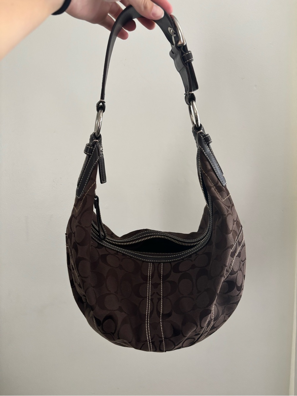 Coach Brown Signature Crescent y2k Shoulder Bag - Gem
